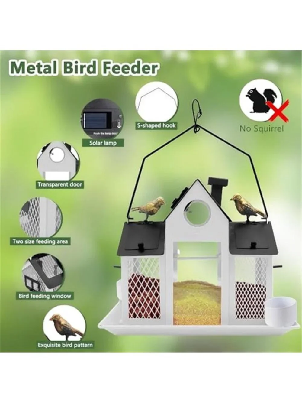 Solar Bird Feeders House for Outside Hanging, Metal Wild Bird Feeder for Outdoor